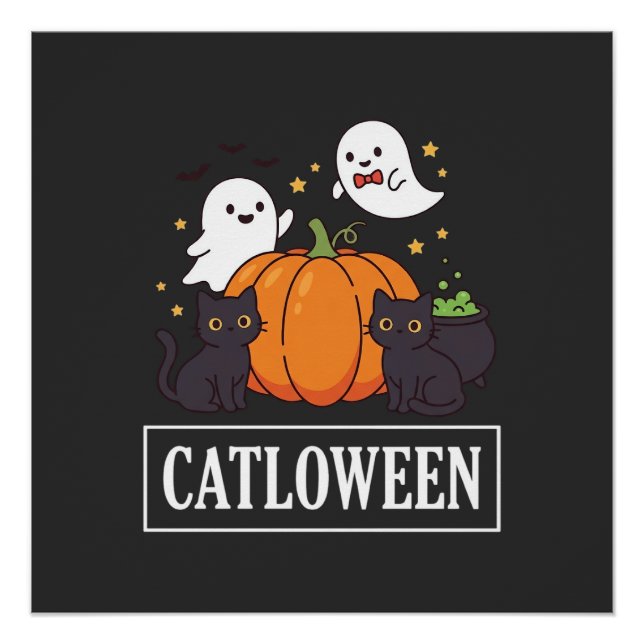 Pôster Catloween Design Divertido de Gato Fantasma de Hal (Frente)