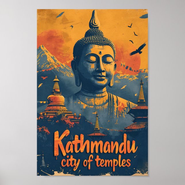 Poster Catmandu Nepal Vintage Art Viagem (Frente)