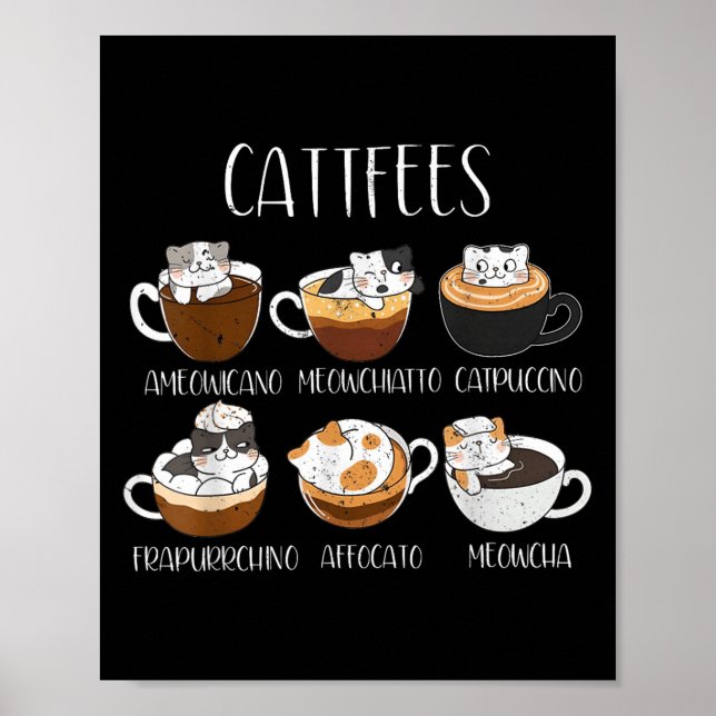 Poster Cats &amp; Cafein Engraçado Caffeine Coffee Lover (Frente)