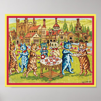 Poster Cats do Partido Laico Vintage Louis Wain Art