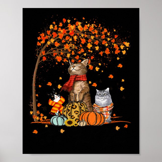 Poster Cat's Fall Y'all Pumpkins Autumn Halloween Cat (Frente)