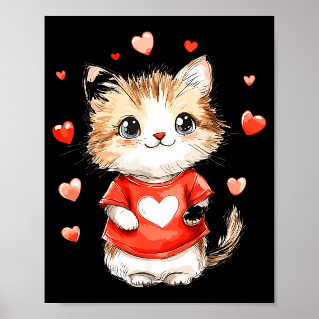 Poster Cats Lover Heart Girls Kitten Valentine’s Day Wome (Frente)