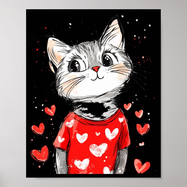 Poster Cats Lover Heart Girls Kitten Valentine’s Day Wome (Frente)