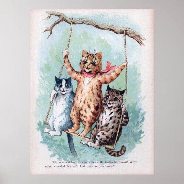Poster Cats Playing on a Swing, Louis Wain (Frente)