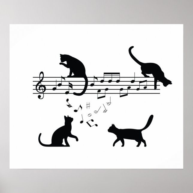 Poster Cats Reproduzindo Notas de Música (Frente)