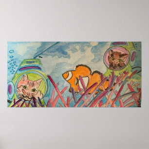 Poster Cats Scuba Merge Watercolor