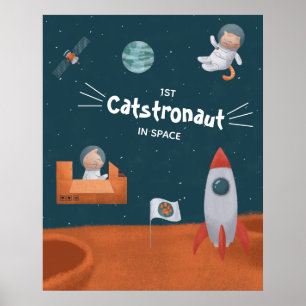 Poster Catstronauta Whimsical no Espaço, Gatos em Marte,