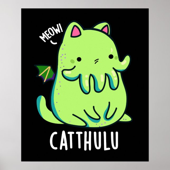 Poster Catthulu Funny Cthulhu Cat Pun Dark BG (Frente)