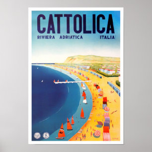 Poster Cattolica Itália viagens vintage