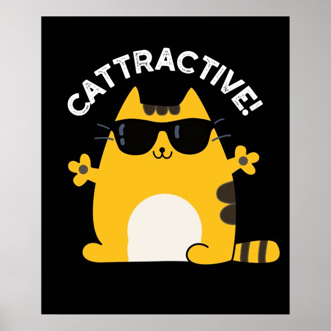 Poster Cattrative Funny Attrative Cat Pun Dark BG (Frente)
