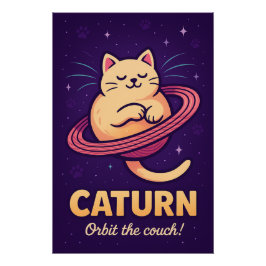 Pôster Caturn Space Cat Pun Poster Print