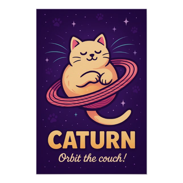 Pôster Caturn Space Cat Pun Poster Print (Frente)