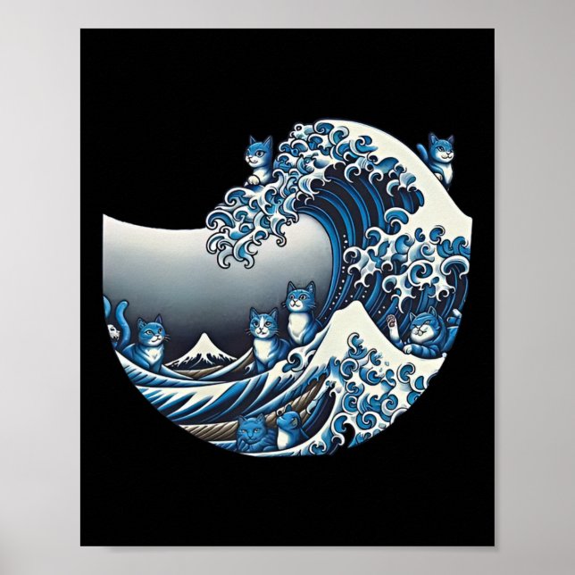 Poster Catzilla Cat Arte Japonesa Bonita presentes Para H (Frente)