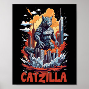 Poster Catzilla Cat City Skyline Funny