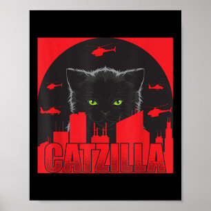 Poster Catzilla Cat Japonês Funny Catzilla