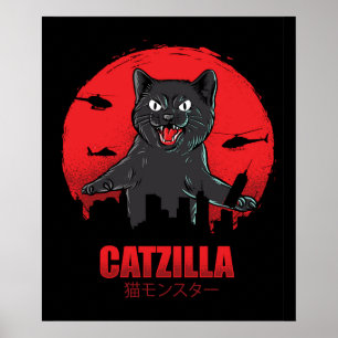 Poster Catzilla Monster Cat Destroys Edifício Skyscraper