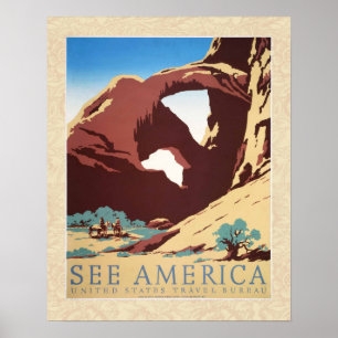 Poster Caubói Deserto Vintage Ocidental Cavalos 