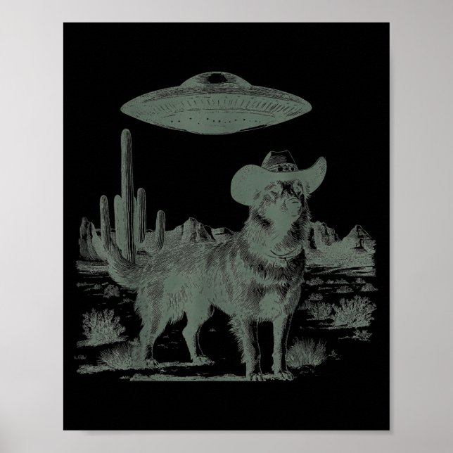 Poster Caubói engraçado cachorro alienígena ufo encontro  (Frente)