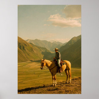 Poster Caubói Ocidental & Cavalo Palomino | Montanha Vint