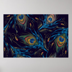 Poster Caudas do vetor de pavões. Febre de pavão bordado