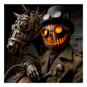Pôster Cavaleiro Abóbora de Halloween Steampunk