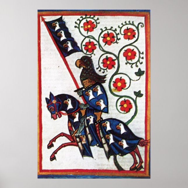 Pôster CAVALEIRO AZUL A CAVALO Miniatura Medieval (Frente)