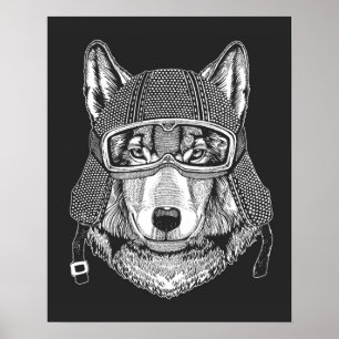 Poster Cavaleiro da motocicleta do cão do lobo