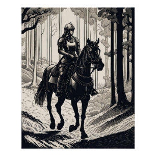Pôster Cavaleiro de mulher cavalando em um cavalo na flor