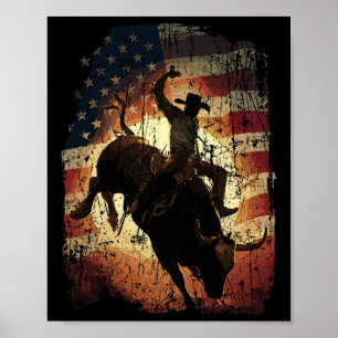 Poster Cavaleiro de Touro de Rodeio Patriota Bandeira dos