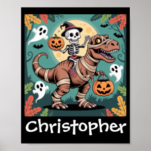Poster Cavaleiro Dino Assustador – Esqueleto no T-Rex de 