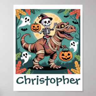 Poster Cavaleiro Dino Assustador – Esqueleto no T-Rex de 