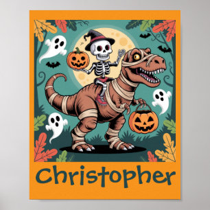 Poster Cavaleiro Dino Assustador – Esqueleto no T-Rex de 