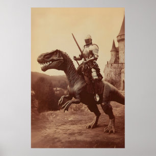 Poster Cavaleiro Dinossauro Arte Impressa Gótico Jurássic