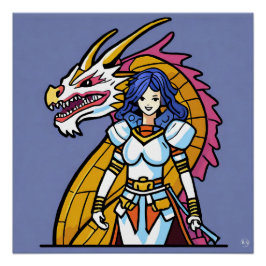 Pôster Cavaleiro E Dragão Poster brilhante
