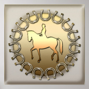 Pôster Cavaleiro e ferraduras do cavalo do adestramento