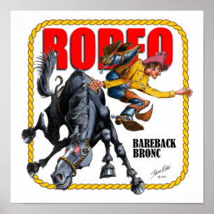 Poster Cavaleiro em pêlo do Bronc do rodeio