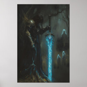 Poster Cavaleiro Medieval Escuro Enfeitiçado com Espada B