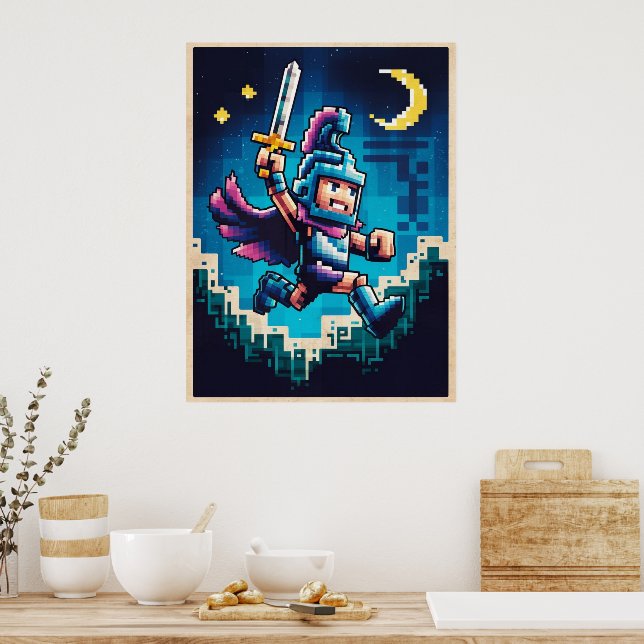 Poster Cavaleiro Retro Pixelado (Cozinha)