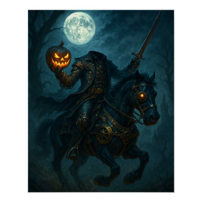 Pôster Cavaleiro Sem Cabeça de Terror Gótico Steampunk (Frente)