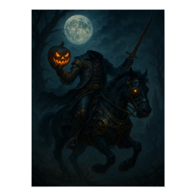 Pôster Cavaleiro Sem Cabeça de Terror Gótico Steampunk (Frente)
