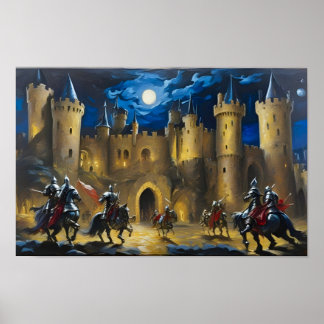 Poster Cavaleiros Guardando Um Castelo À Noite