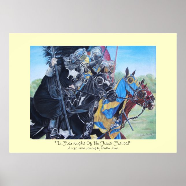 Poster cavaleiros medievais joujando em cavalos arte hist (Frente)