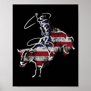 Poster Cavalgada de Touro de Rodeio Americano Retro Grung