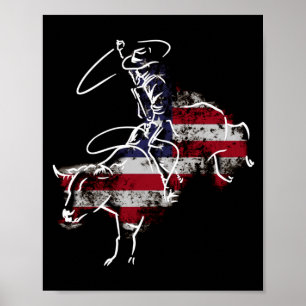 Poster Cavalgada de touro de rodeio americano retrô grung