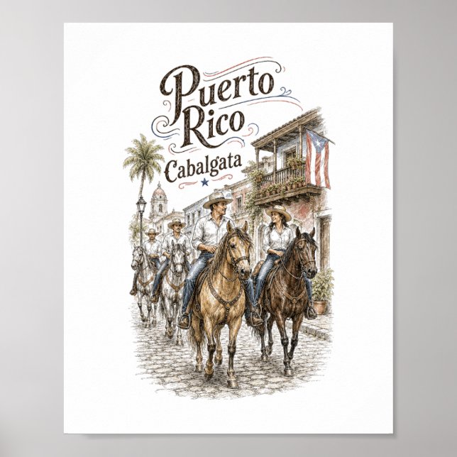 Poster Cavalgada Puerto Rico Equitação 8x10 (Frente)