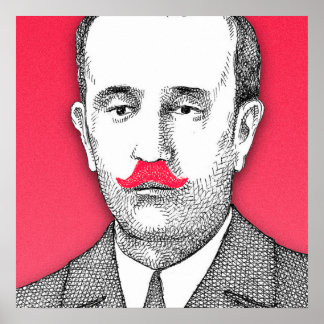 Poster Cavalheiro Vintage com bigode rosa engraçado
