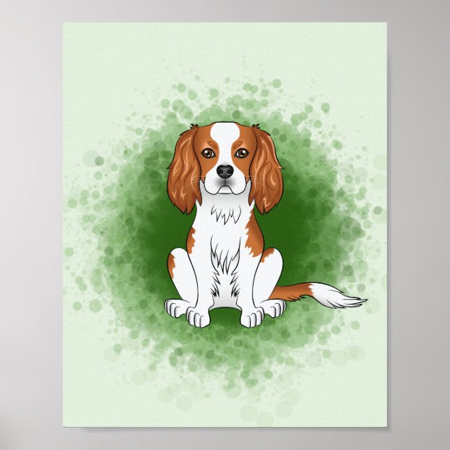 Poster Cavalier King Charles Spaniel Blenheim em Verde (Frente)