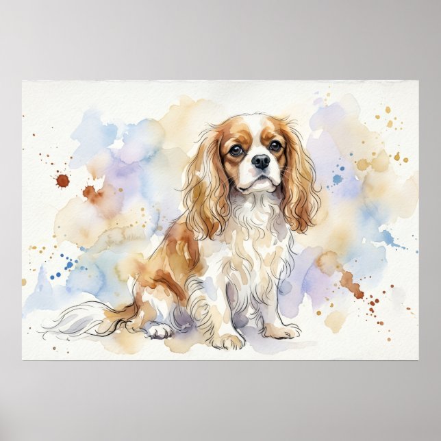 Poster Cavalier King Charles Spaniel Cartaz Aquarela | (Frente)