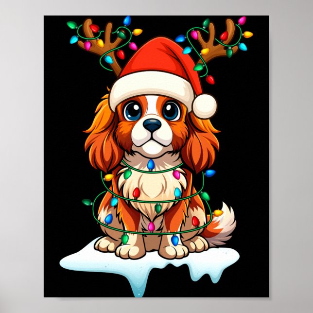 Poster Cavalier King Charles Spaniel Christmas Reindeer P (Frente)
