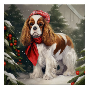 Pôster Cavalier King Charles Spaniel Dog Natal